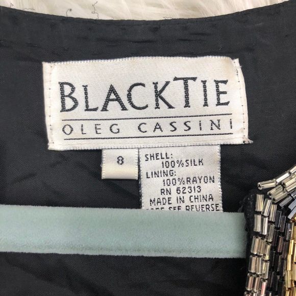 Vintage 1980s Black Tie Sequin, Silk, & Beads by Pierre Cardin, Glamorous, SZ S - Picture 11 of 11